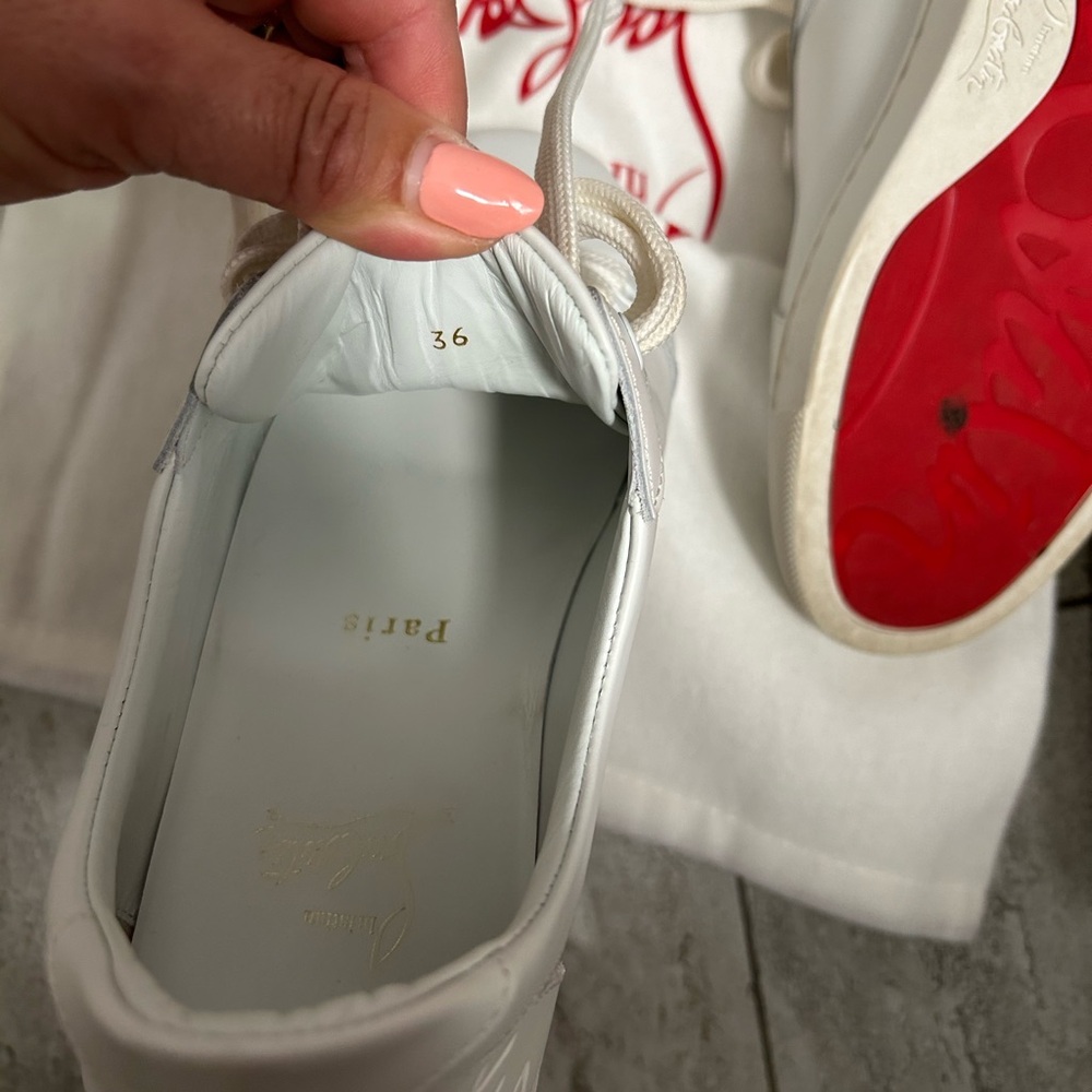 Christian Louboutin White Low-Top Script Sneakers - Picture 5 of 8